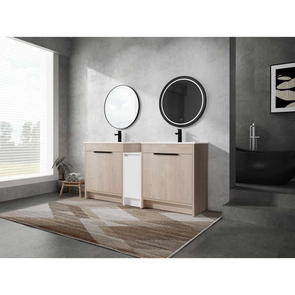 Melamine cabinet 30 Inch Freestanding Bathroom Vanity with White Ceramic Sink & 2 Soft-Close Cabinet Doors (BVB02430PLO-BL9075B)=W999S00063