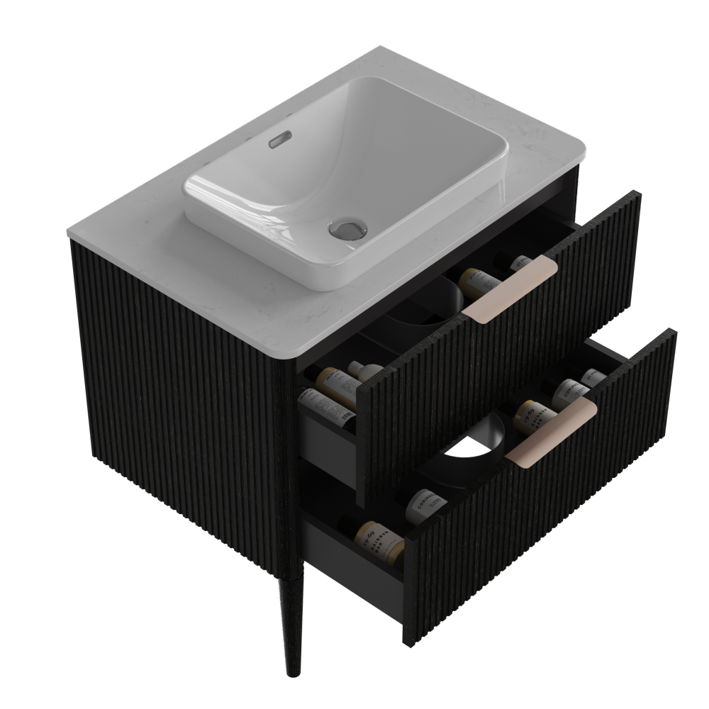 Elena 30" Striped Black Oak Bathroom Vanity with Ceramic Sink, Freestanding Bathroom Vanity for Modern Bathroom, Pre-assembled