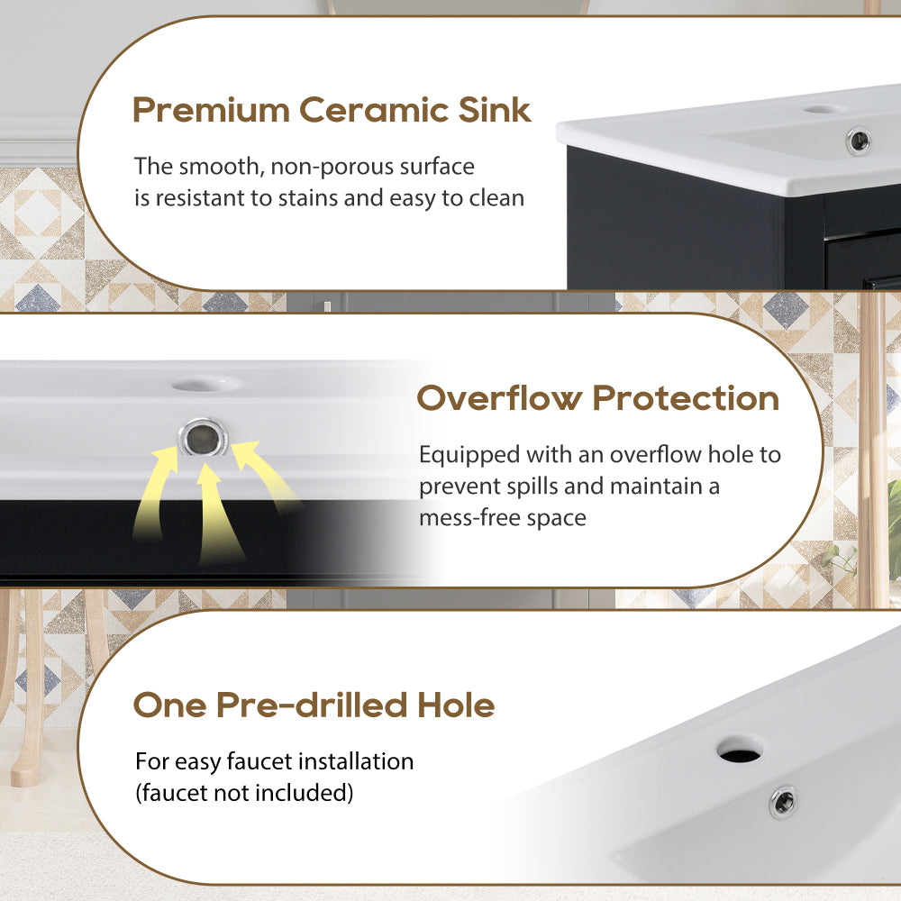 [Viedo] 20 Inch Modern Small Bathroom Vanity Cabinet With Ceramic Basin- 20*14.5*33.3 Inches,Ample Storage,1 Soft Close Door