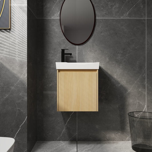 20" Wall-Mounted Bathroom Vanity with Ceramic Sink, Storage Cabinet with Doors,Bathroom Cabinet Set