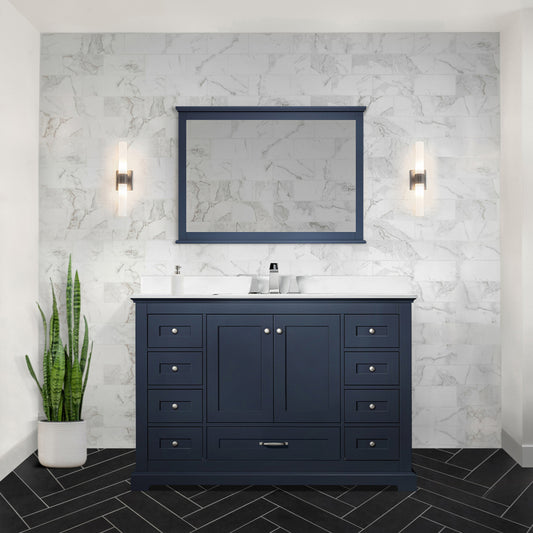 Navy Blue Single Bath Vanity 48 in. W x 22 in. D, Cultured Marble Top, and Faucet Set