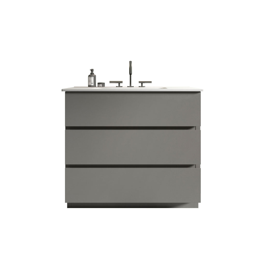 Tia 30" Gray Bathroom Vanity with Sink with 3 Faucet Holes, Large Storage Freestanding Bathroom Vanity for Modern Bathroom, One-Piece White Sink Basin without Drain and Faucet, Pre-assembledT