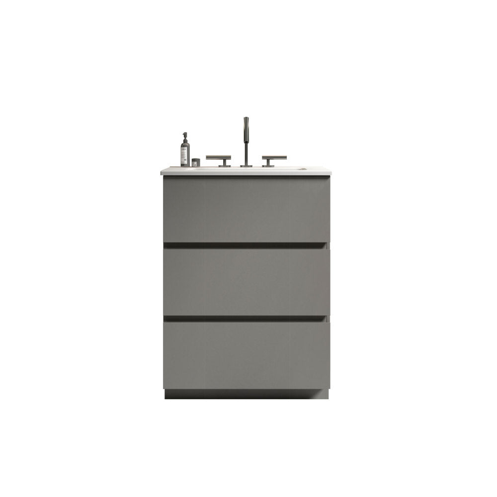 Tia 30" Gray Bathroom Vanity with Sink with 3 Faucet Holes, Large Storage Freestanding Bathroom Vanity for Modern Bathroom, One-Piece White Sink Basin without Drain and Faucet, Pre-assembledT