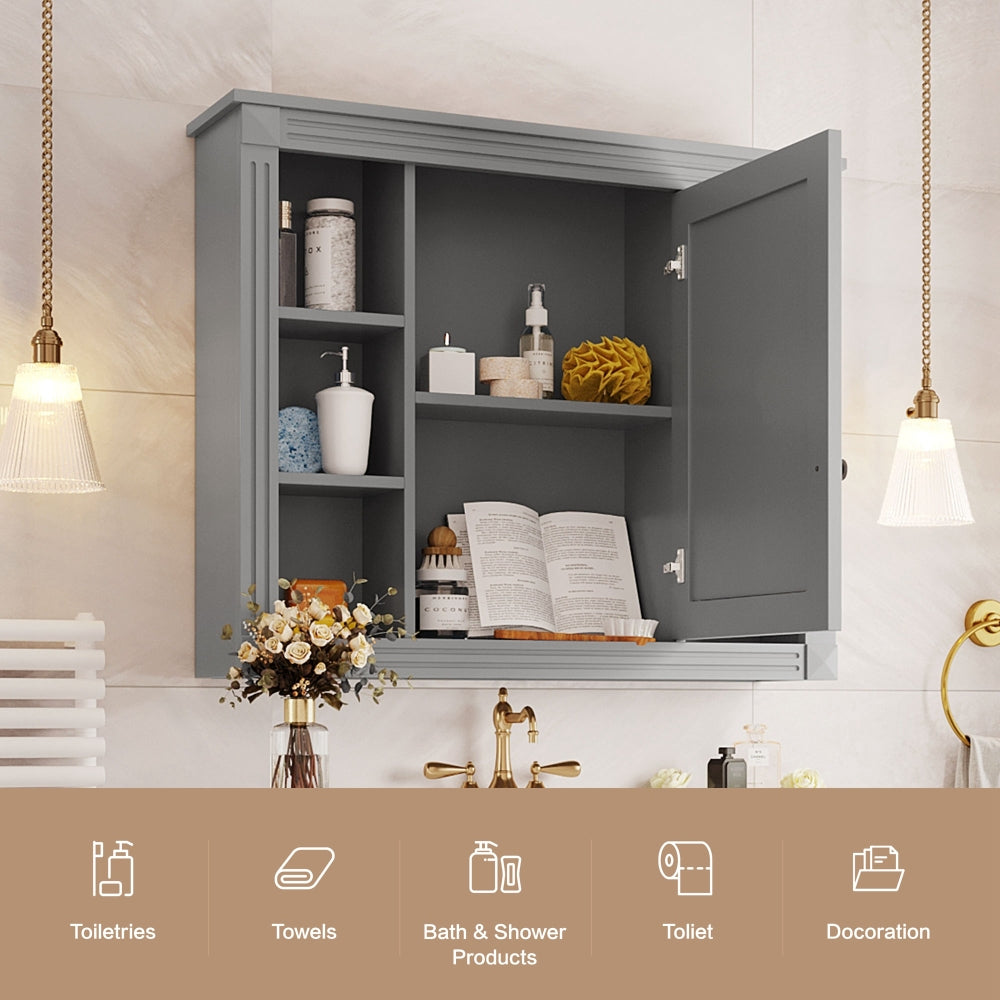 35'' x 28'' Wall Mounted Bathroom Storage Cabinet, Medicine Cabinet, Modern Bathroom Wall Cabinet with Mirror, Mirror Cabinet with 6 Open Shelves (Not Include Bathroom Vanity )