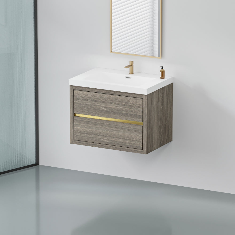 30" Wall-Mounted Bathroom Vanity with Sink, Floating Bathroom Storage Cabinet with Stone Resin Countertop and Soft Close Drawers, Ash Grey 24V15-30AG