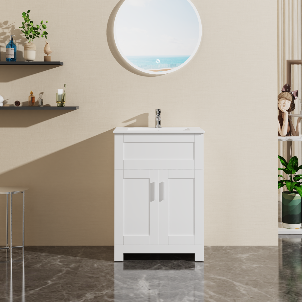 24" Bathroom Sink Vanity Laundry Utility Cabinet, Gray