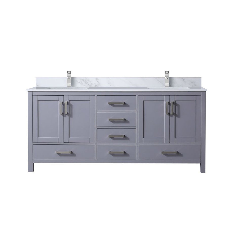 Dark Grey Double Bath Vanity 72 in. W x 22 in. D, Carrara Marble Top, and Faucet Set