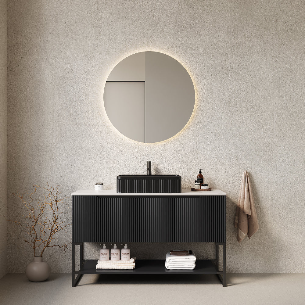 TURIO 30" Bathroom Vanity with Sink, Freestanding Bathroom Storage Cabinet with 2 Doors, White Ceramic Basin and Carrara White Counter Top, White Color