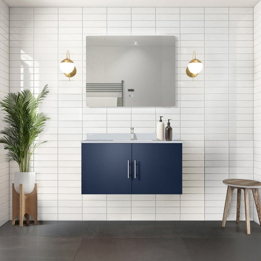 Navy Blue Bath Vanity 36 in. W x 22 in. D, White Quartz Top, and Faucet Set