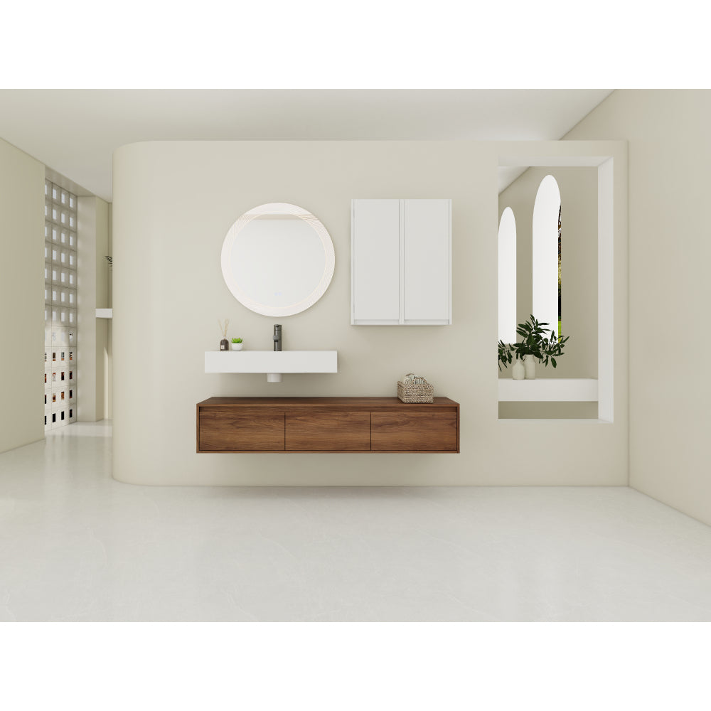 60 inch Wall-Mounted Bathroom Vanity with Resin Sink and 2-Side Cabinet,3-Soft Close Drawer,Float Mounting Design