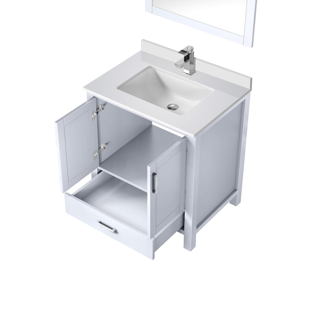 White Bath Vanity 30 in. W x 22 in. D, Cultured Marble Top, Faucet Set, and 28 in. Mirror