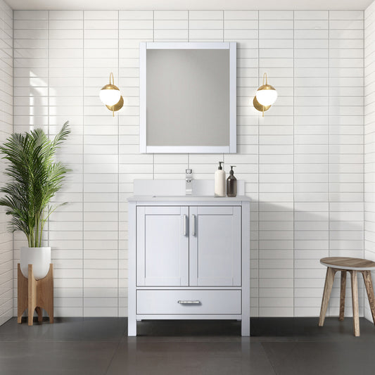 White Bath Vanity 30 in. W x 22 in. D, Cultured Marble Top, Faucet Set, and 28 in. Mirror