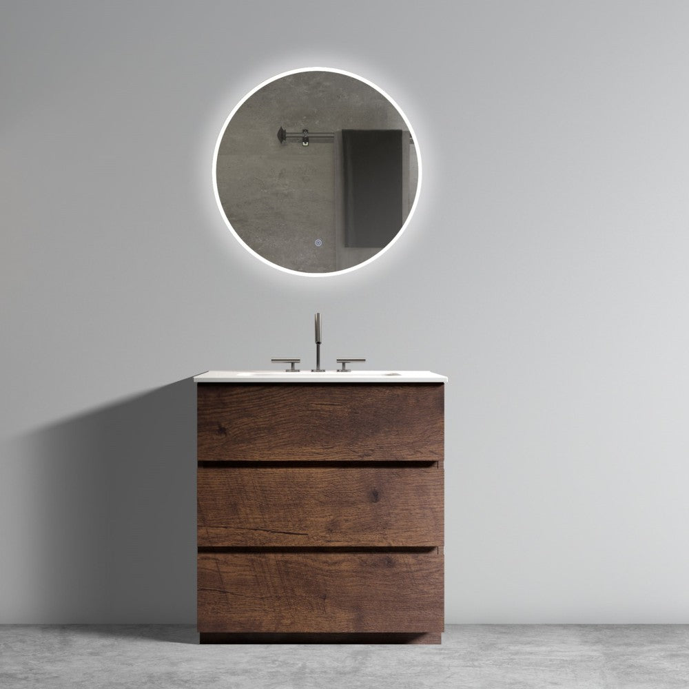 Tia 30" Gray Bathroom Vanity with Sink with 3 Faucet Holes, Large Storage Freestanding Bathroom Vanity for Modern Bathroom, One-Piece White Sink Basin without Drain and Faucet, Pre-assembledT