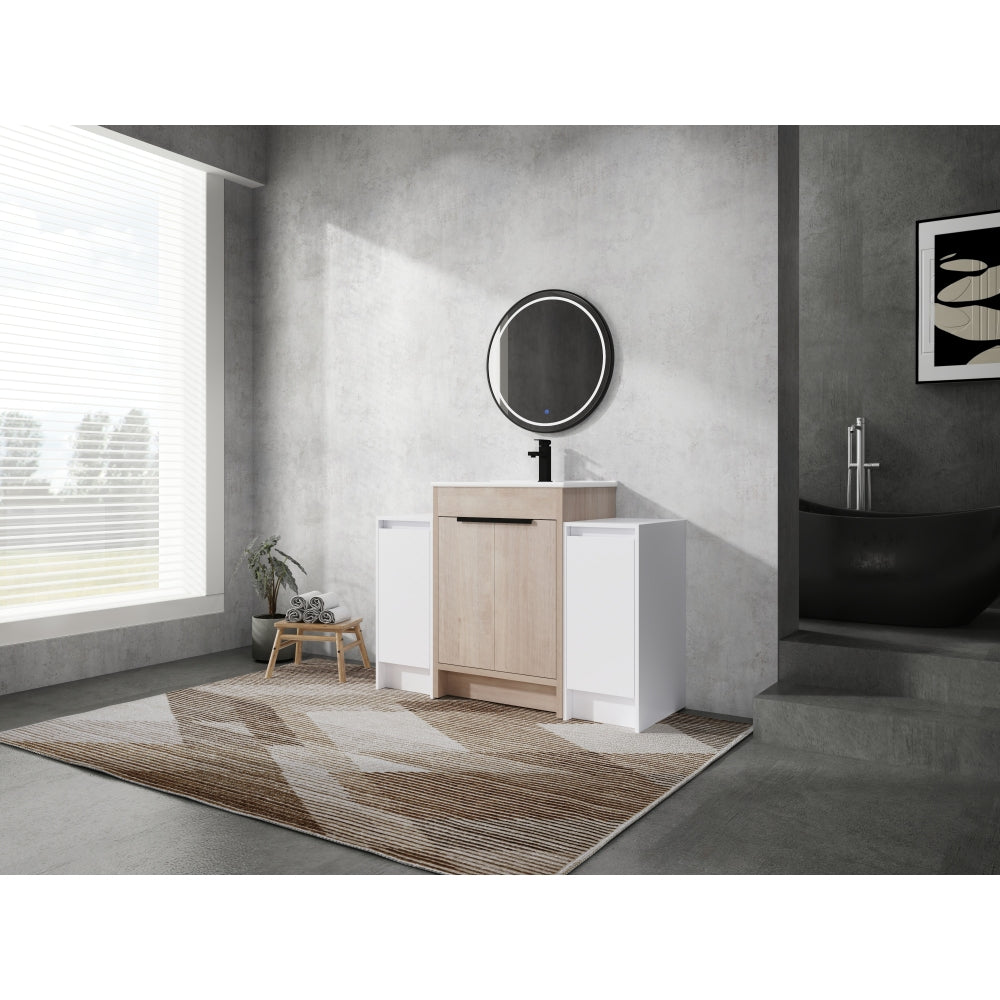 Melamine cabinet 30 Inch Freestanding Bathroom Vanity with White Ceramic Sink & 2 Soft-Close Cabinet Doors (BVB02430PLO-BL9075B)=W999S00063