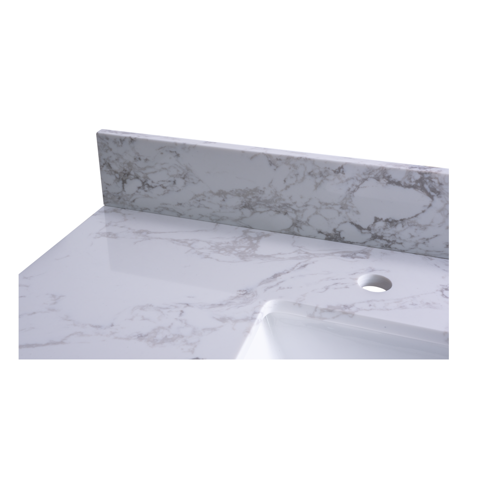 Montary 49x22inch  bathroom stone vanity top  engineered stone carrara white marble color with rectangle undermount ceramic sink and 3 faucet hole with back splash .