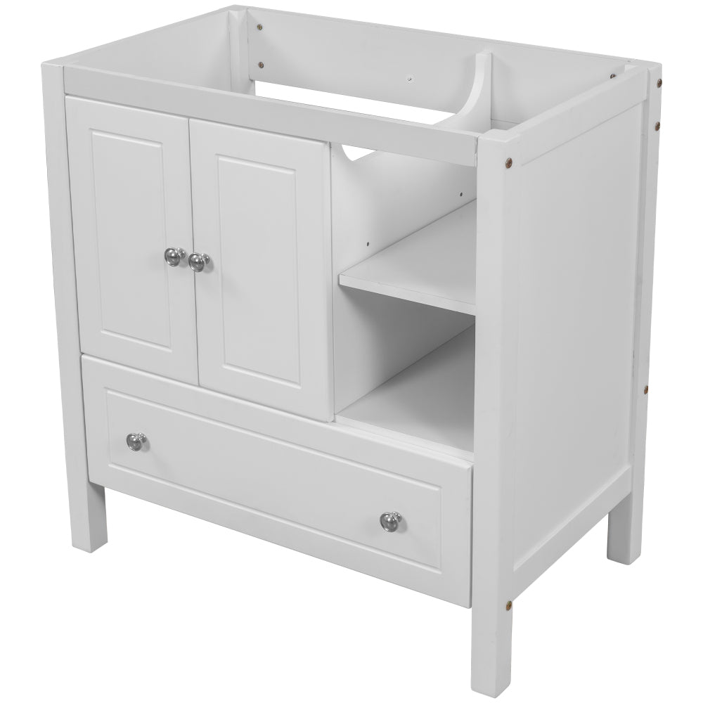 30" Bathroom Vanity Base Only, Solid Wood Frame, Bathroom Storage Cabinet with Doors and Drawers, Grey