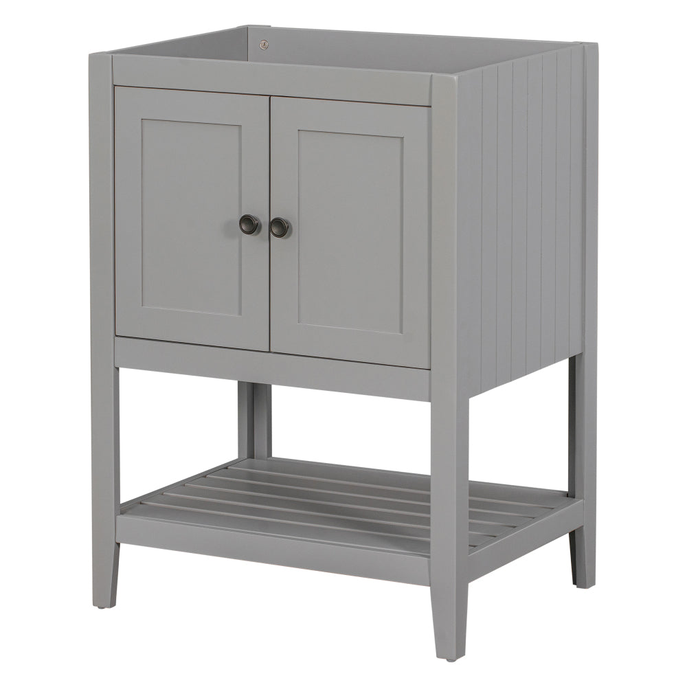 [VIDEO] 24" Brown Modern Sleek Bathroom Vanity Elegant Ceramic Sink with Solid Wood Frame Open Style Shelf (OLD SKU: JL000004AAD)