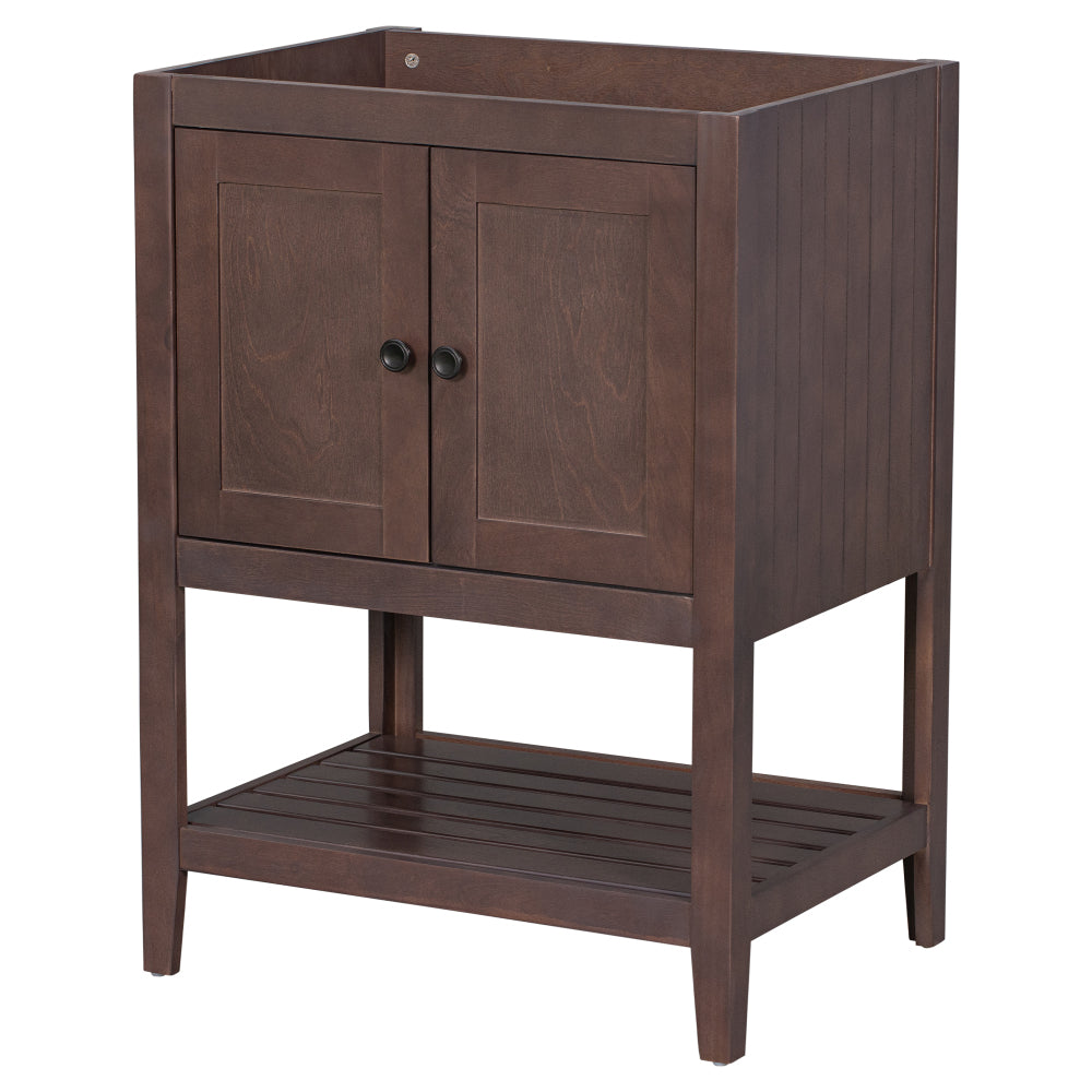 [VIDEO] 24" Brown Modern Sleek Bathroom Vanity Elegant Ceramic Sink with Solid Wood Frame Open Style Shelf (OLD SKU: JL000004AAD)