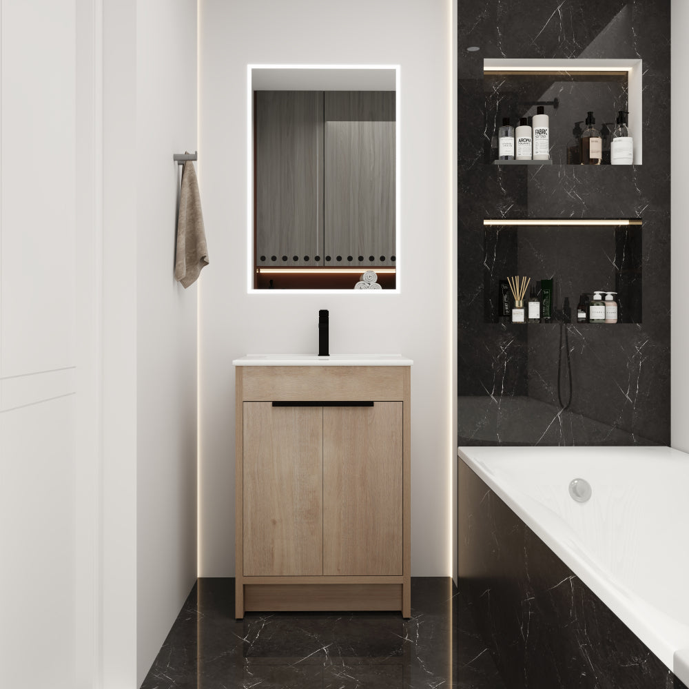 Melamine cabinet 30 Inch Freestanding Bathroom Vanity with White Ceramic Sink & 2 Soft-Close Cabinet Doors (BVB02430PLO-BL9075B)=W999S00063