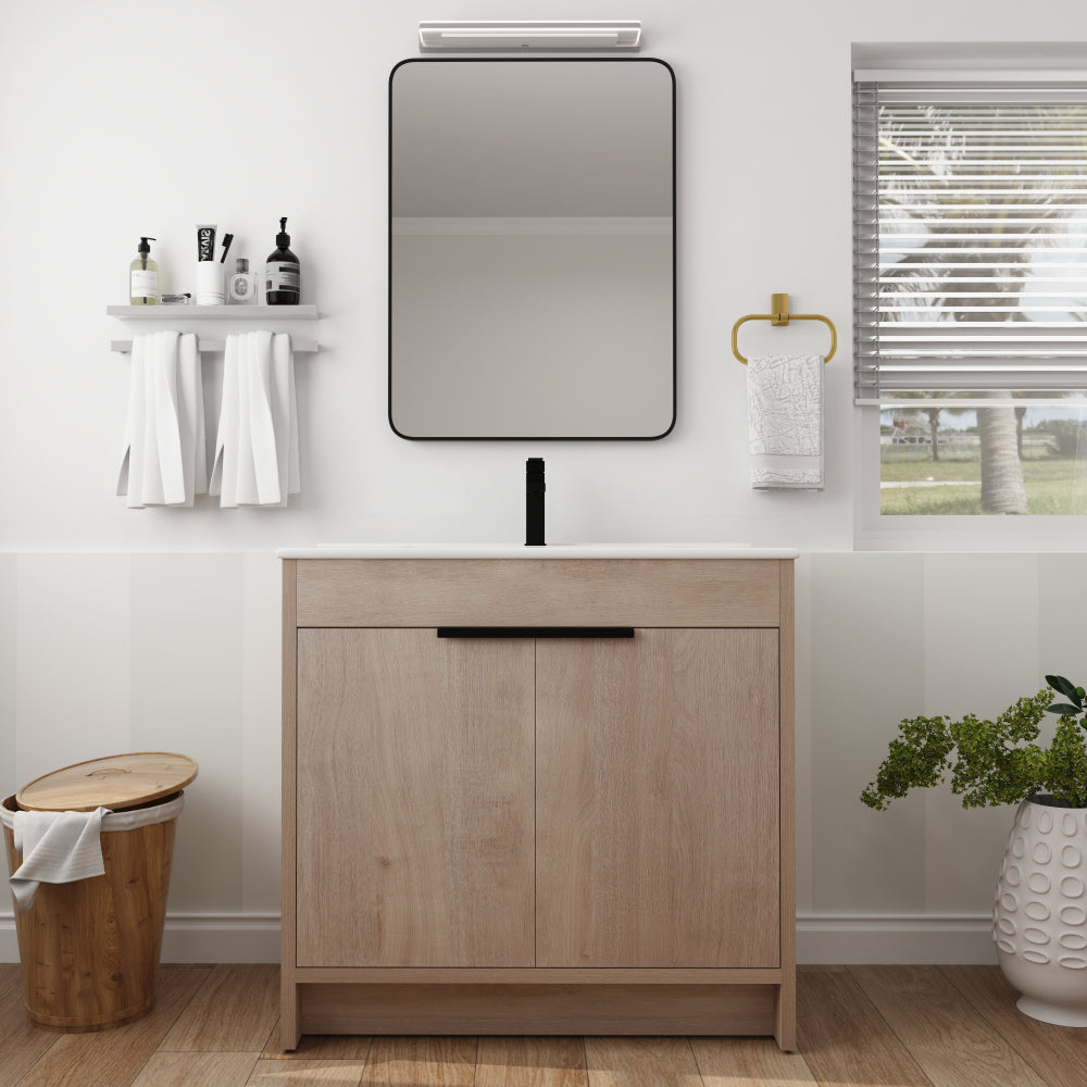 Melamine cabinet 30 Inch Freestanding Bathroom Vanity with White Ceramic Sink & 2 Soft-Close Cabinet Doors (BVB02430PLO-BL9075B)=W999S00063