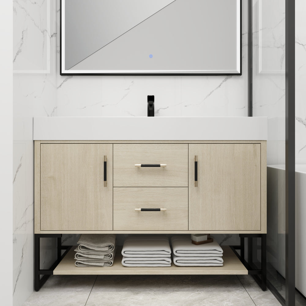 Melamine cabinet 48 Inch Bathroom Vanity Freestanding Design With Resin Sink