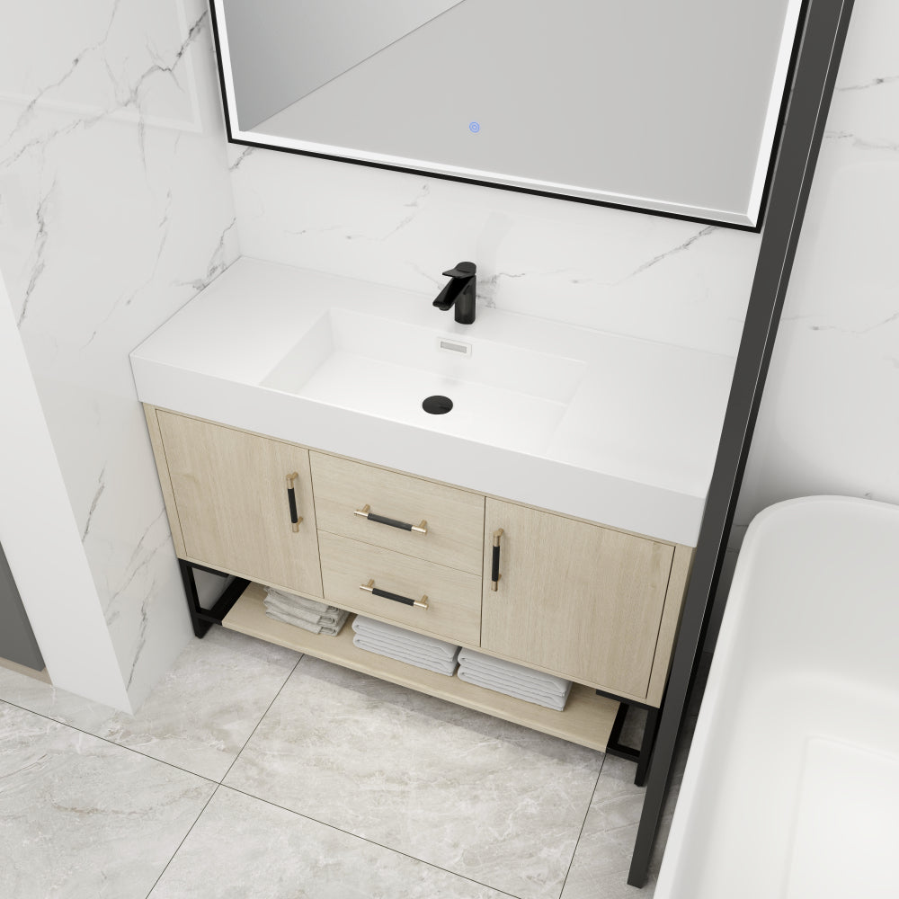 Melamine cabinet 48 Inch Bathroom Vanity Freestanding Design With Resin Sink