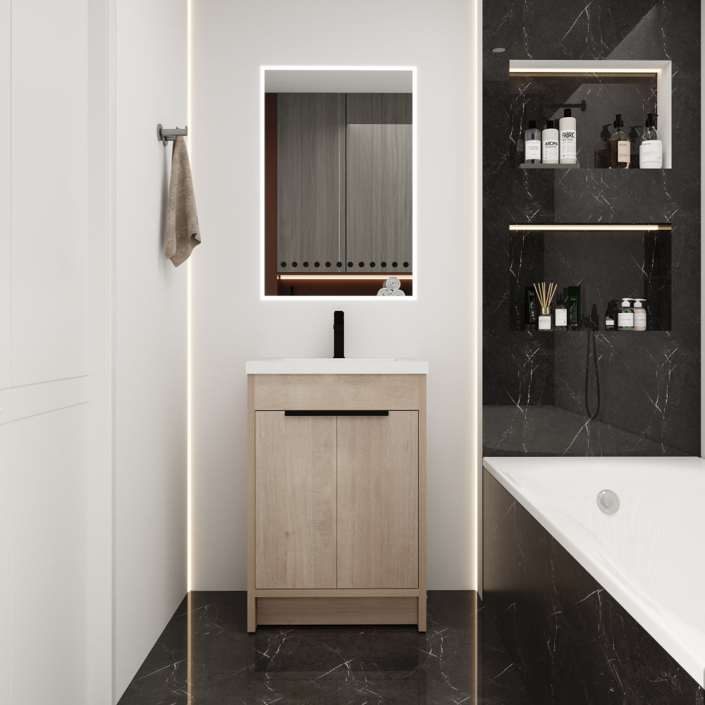 Melamine cabinet 30 Inch Freestanding Bathroom Vanity with White Ceramic Sink & 2 Soft-Close Cabinet Doors (BVB02430PLO-BL9075B)=W999S00063