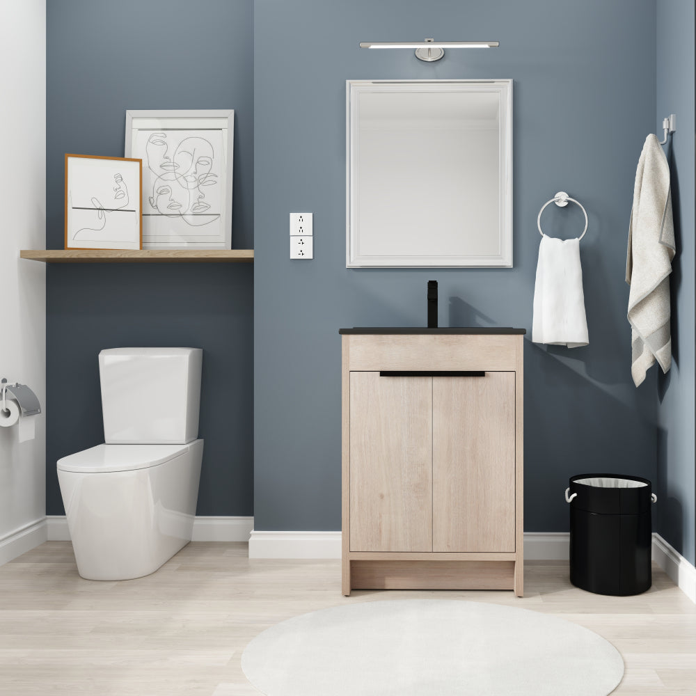 Melamine cabinet 30 Inch Freestanding Bathroom Vanity with White Ceramic Sink & 2 Soft-Close Cabinet Doors (BVB02430PLO-BL9075B)=W999S00063