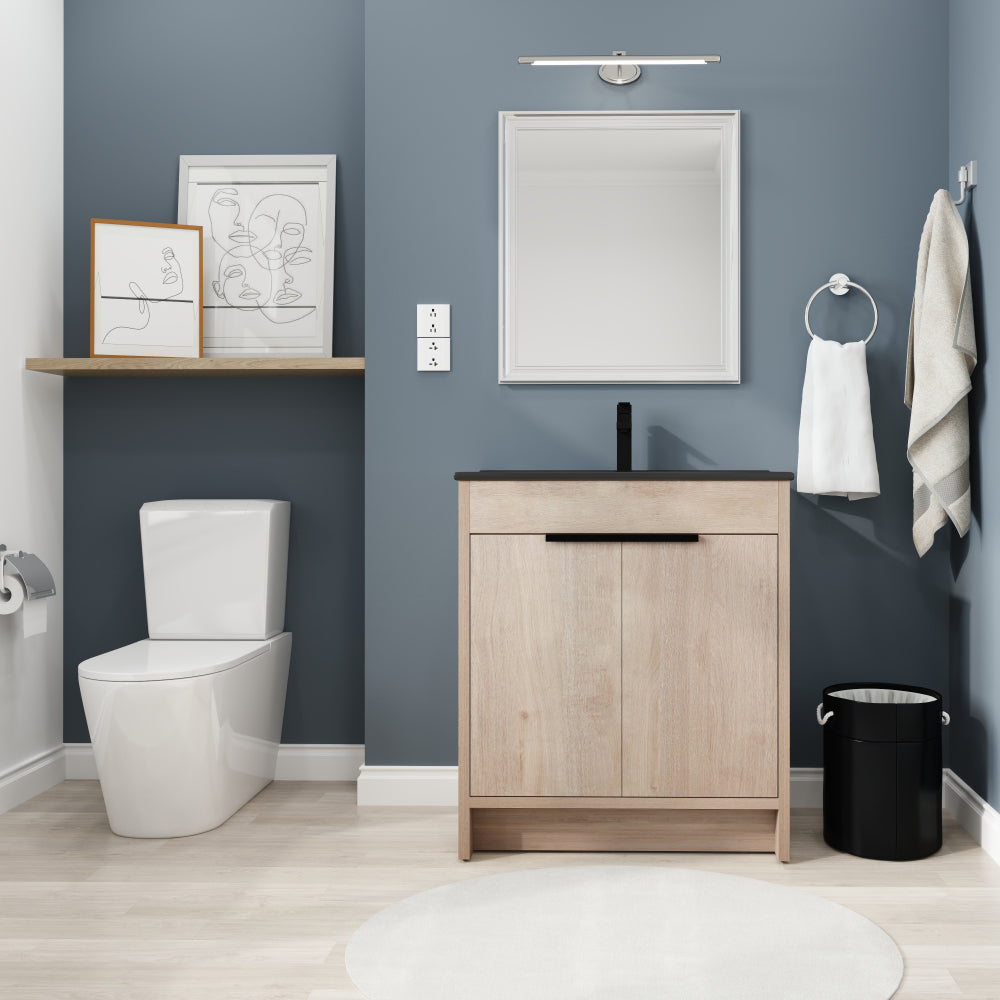 Melamine cabinet 30 Inch Freestanding Bathroom Vanity with White Ceramic Sink & 2 Soft-Close Cabinet Doors (BVB02430PLO-BL9075B)=W999S00063