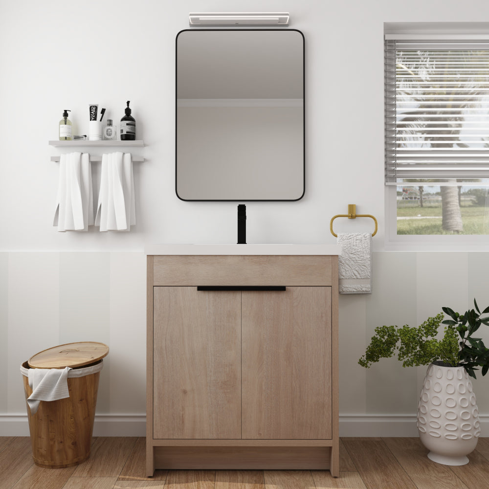 Melamine cabinet 30 Inch Freestanding Bathroom Vanity with White Ceramic Sink & 2 Soft-Close Cabinet Doors (BVB02430PLO-BL9075B)=W999S00063