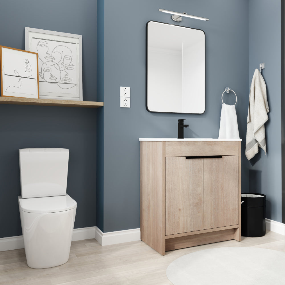Melamine cabinet 30 Inch Freestanding Bathroom Vanity with White Ceramic Sink & 2 Soft-Close Cabinet Doors (BVB02430PLO-BL9075B)=W999S00063