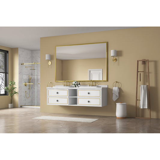 96in. W x 48in. H Metal Framed Bathroom Mirror for Wall, Rectangle Mirror, Bathroom Vanity Mirror Farmhouse, Anti-Rust, Hangs Horizontally or Vertically