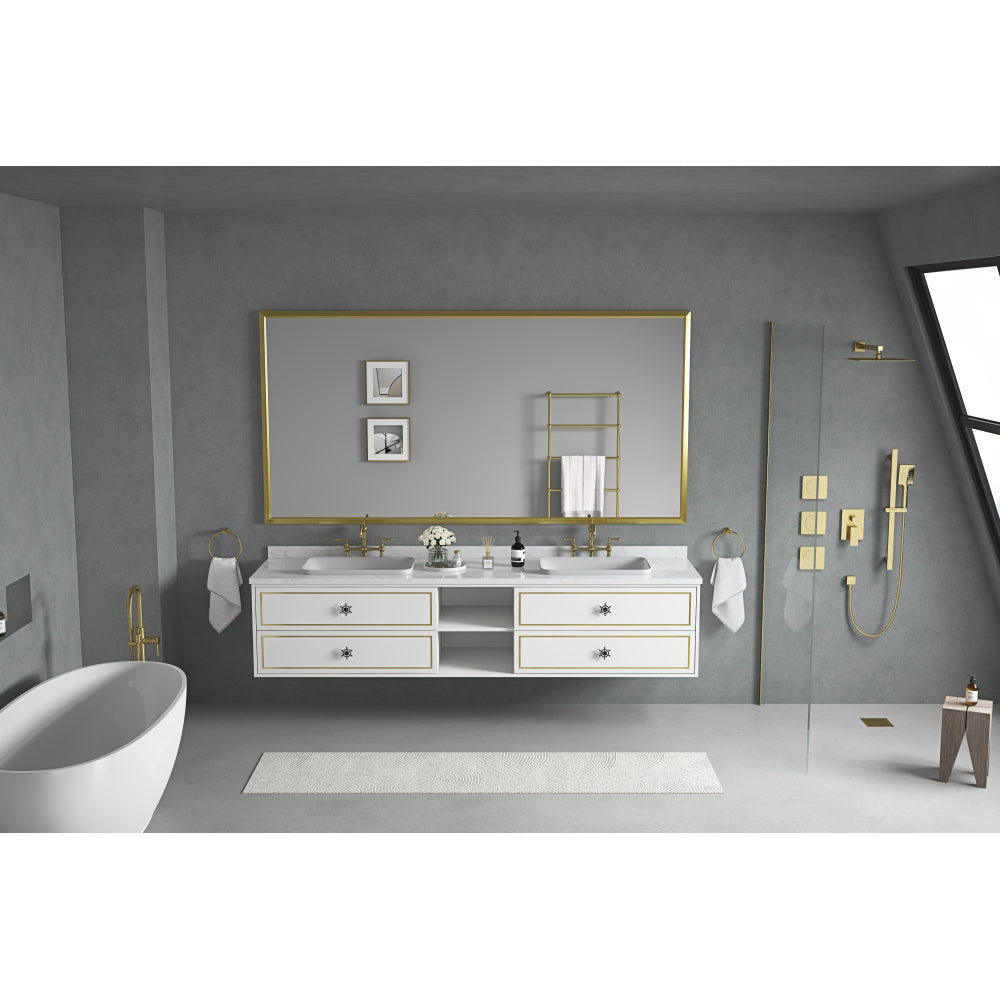 96in. W x 48in. H Metal Framed Bathroom Mirror for Wall, Rectangle Mirror, Bathroom Vanity Mirror Farmhouse, Anti-Rust, Hangs Horizontally or Vertically