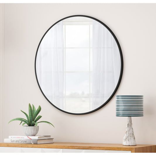 Wall Mirror 36 Inch Black Circular Mirror Metal Framed Mirror Round Vanity Mirror Dressing Mirror, for Bathroom, Living Room, Bedroom Wall Decor