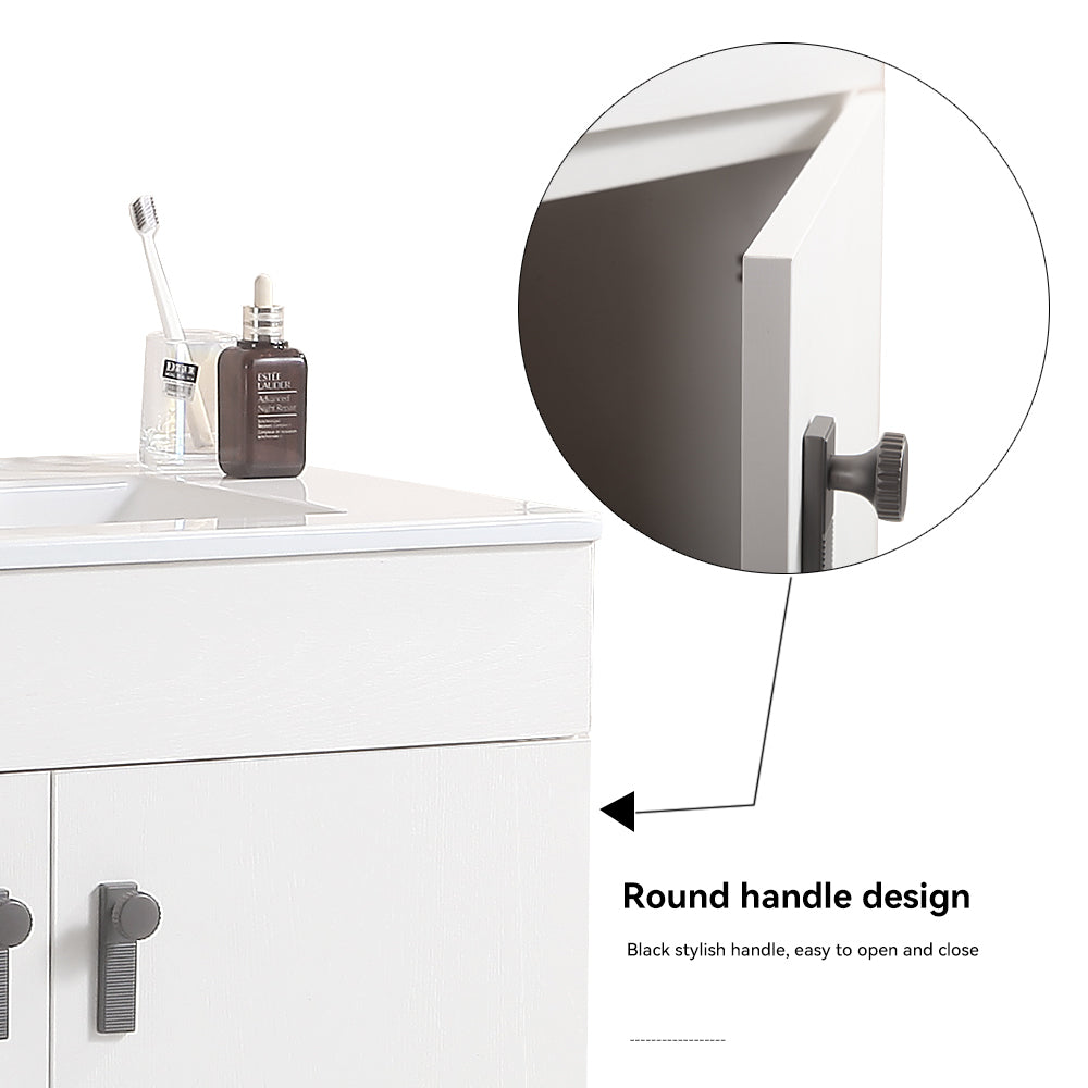 30" Bathroom Vanity with Metal Leg,with White Ceramic Basin,Two Soft Close Cabinet Doors, Solid Wood,Excluding faucets,white