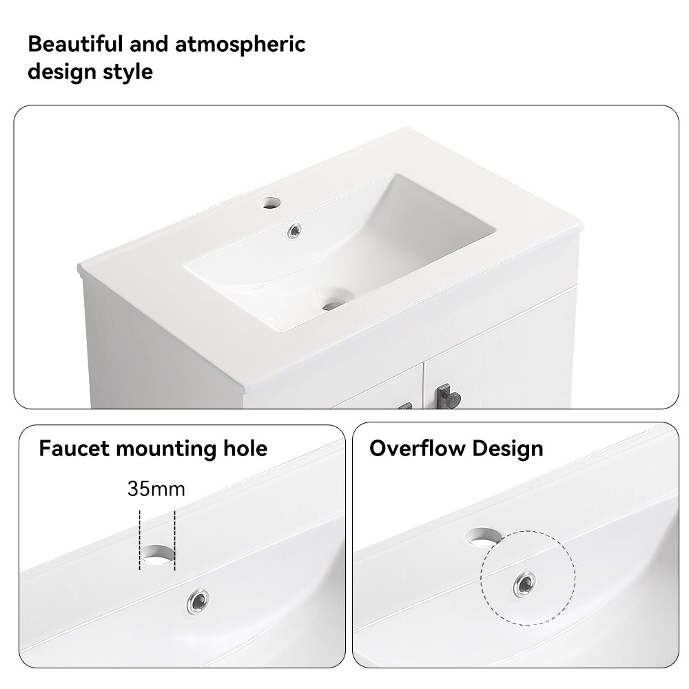 30" Bathroom Vanity with Metal Leg,with White Ceramic Basin,Two Soft Close Cabinet Doors, Solid Wood,Excluding faucets,white