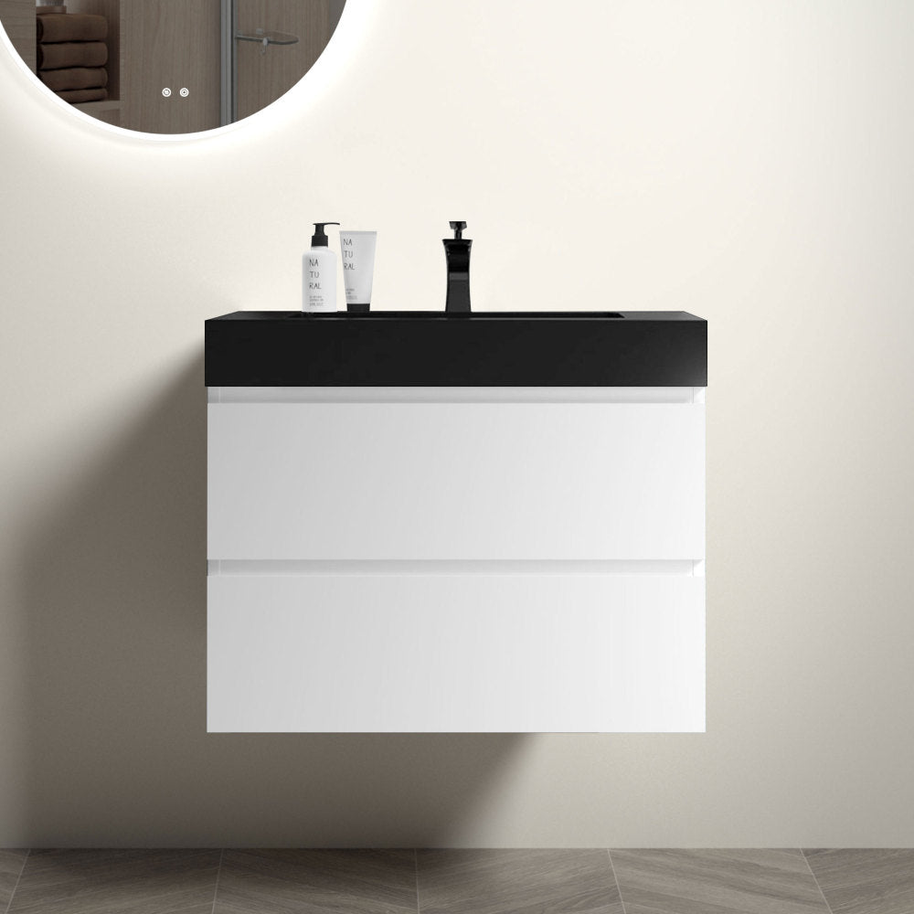 Alice 30" Gray Bathroom Vanity with Sink, Large Storage Wall Mounted Floating Bathroom Vanity for Modern Bathroom, One-Piece White Sink Basin without Drain and Faucet, Pre-assembled