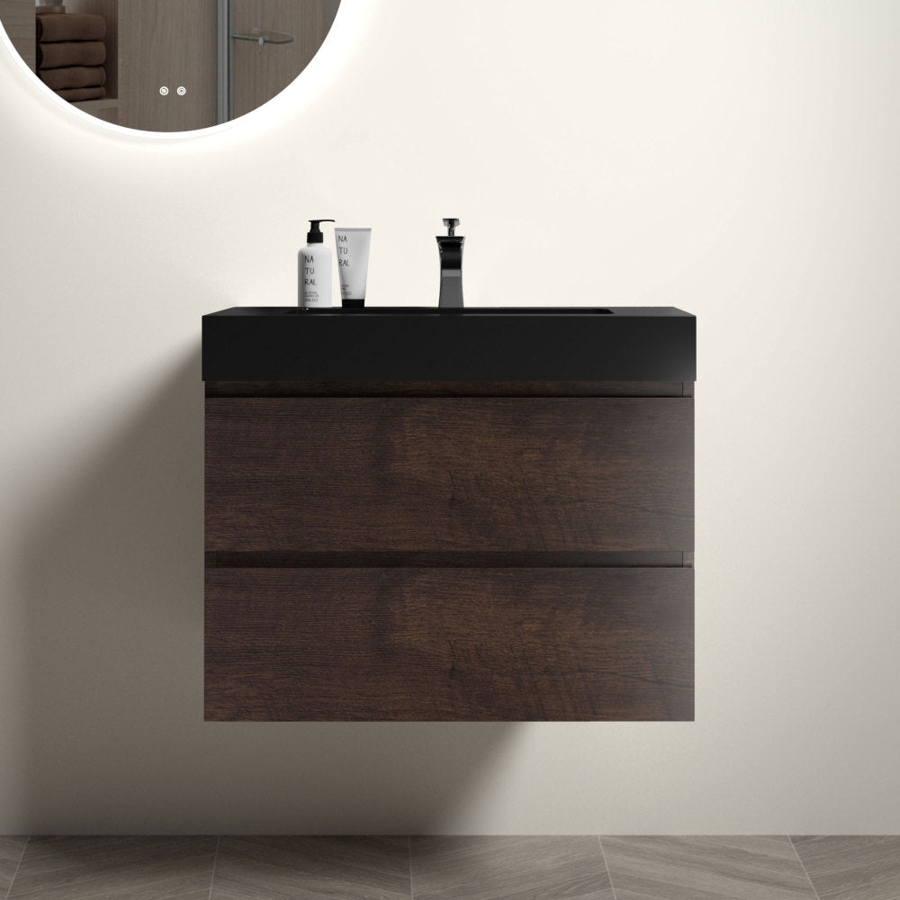 Alice 30" Gray Bathroom Vanity with Sink, Large Storage Wall Mounted Floating Bathroom Vanity for Modern Bathroom, One-Piece White Sink Basin without Drain and Faucet, Pre-assembled
