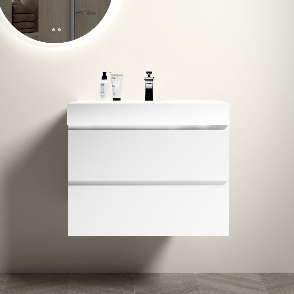 Alice 30" Gray Bathroom Vanity with Sink, Large Storage Wall Mounted Floating Bathroom Vanity for Modern Bathroom, One-Piece White Sink Basin without Drain and Faucet, Pre-assembled