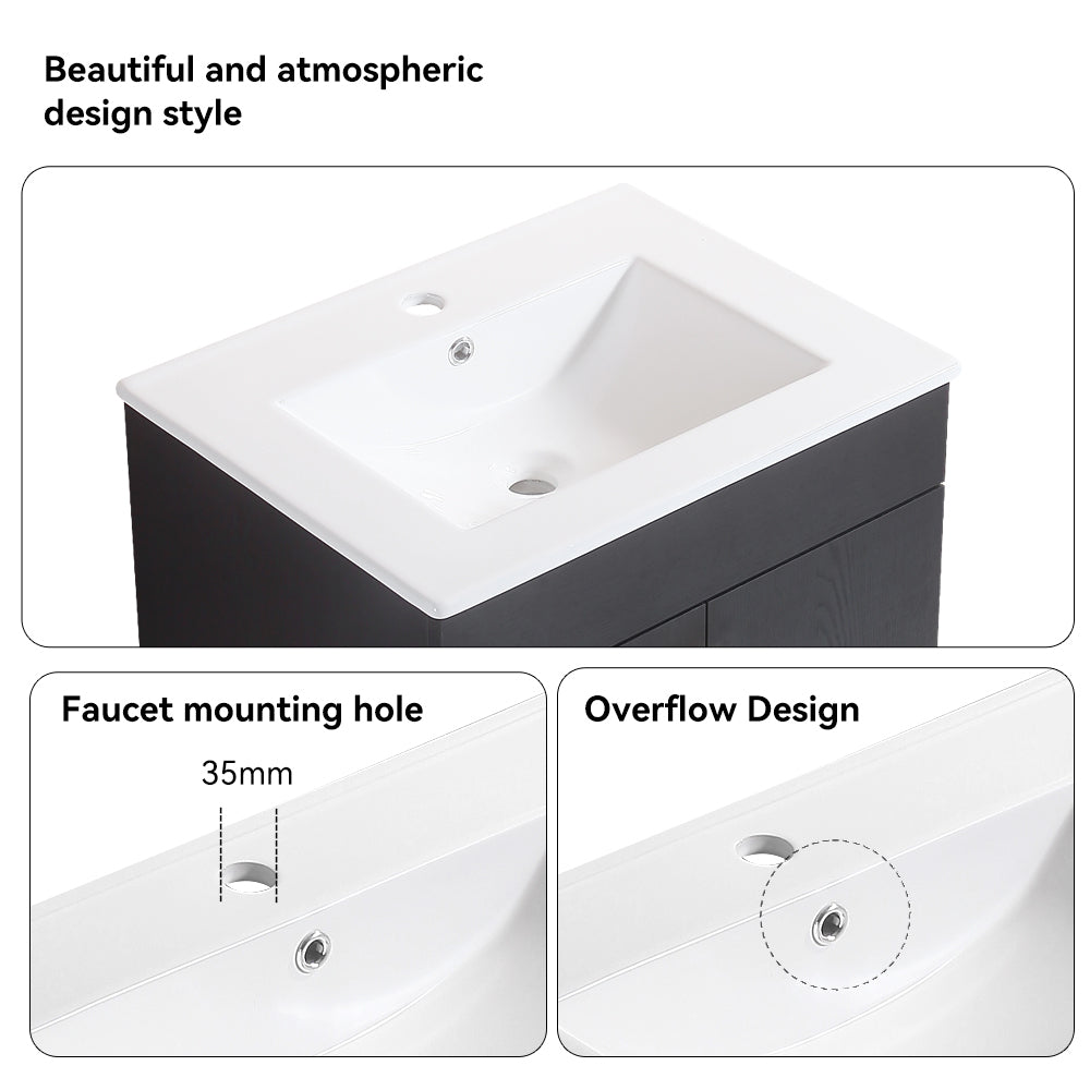 30" Bathroom Vanity with Metal Leg,with White Ceramic Basin,Two Soft Close Cabinet Doors, Solid Wood,Excluding faucets,Black