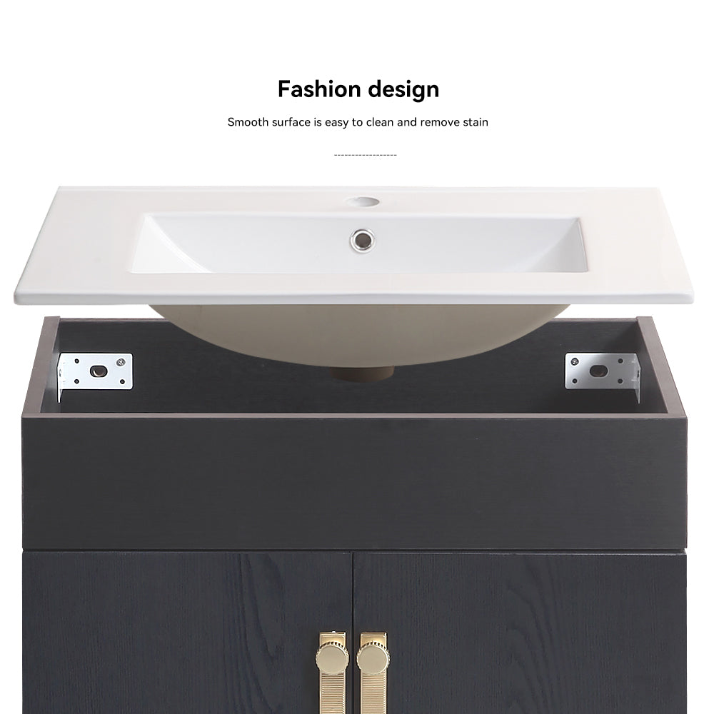 30" Bathroom Vanity with Metal Leg,with White Ceramic Basin,Two Soft Close Cabinet Doors, Solid Wood,Excluding faucets,Black