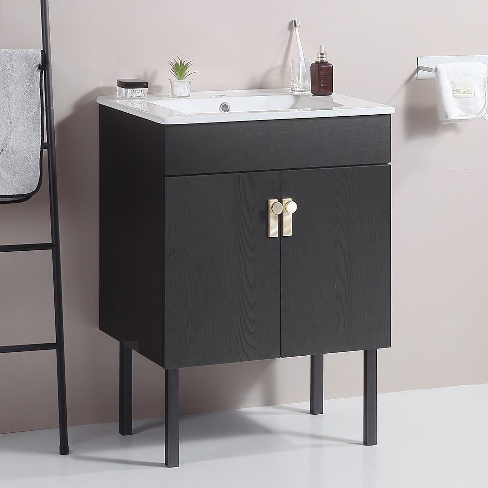 30" Bathroom Vanity with Metal Leg,with White Ceramic Basin,Two Soft Close Cabinet Doors, Solid Wood,Excluding faucets,Black