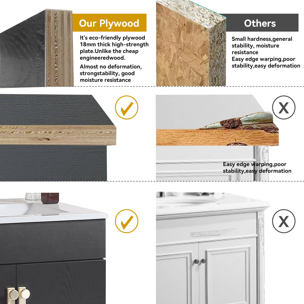 30" Bathroom Vanity with Metal Leg,with White Ceramic Basin,Two Soft Close Cabinet Doors, Solid Wood,Excluding faucets,Black