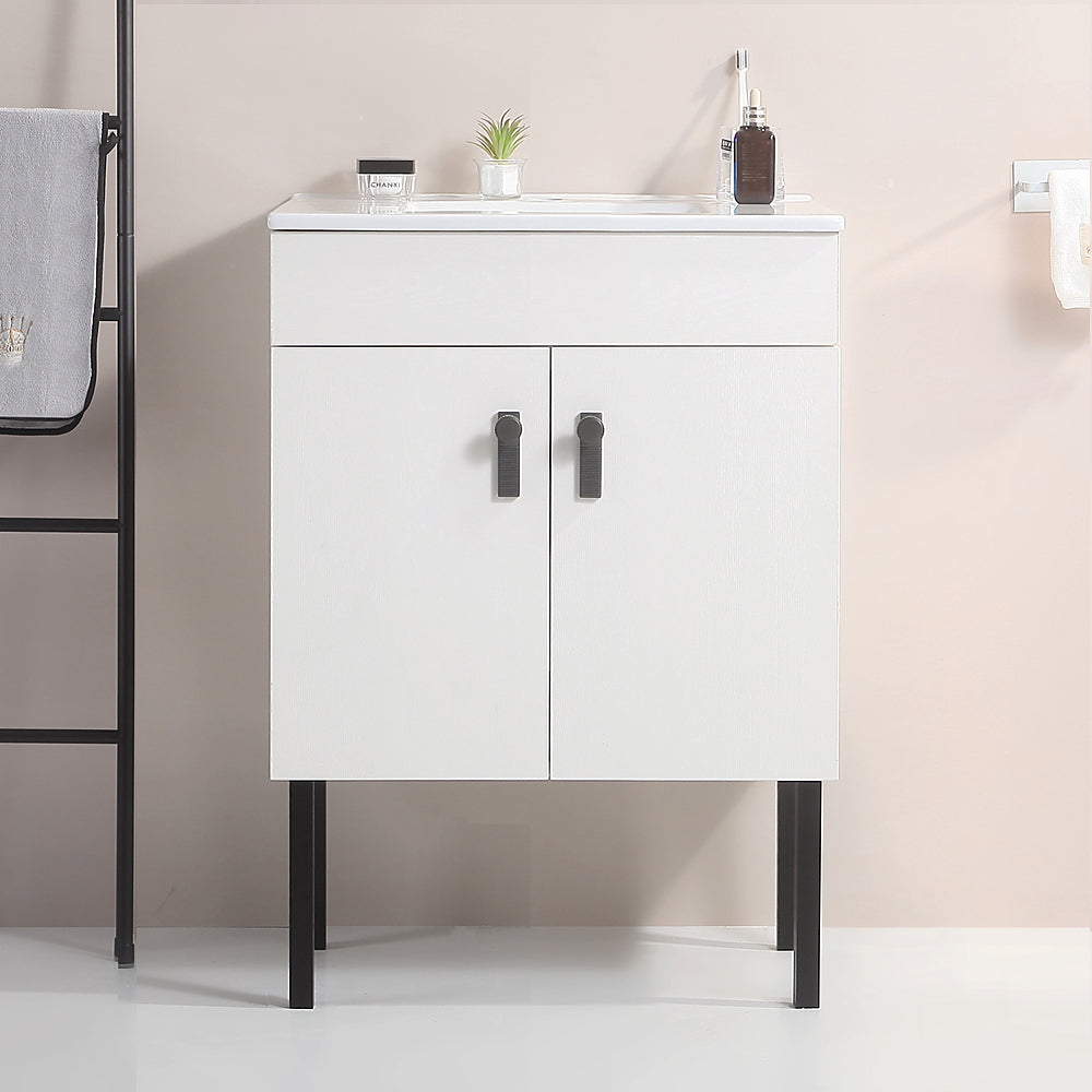 30" Bathroom Vanity with Metal Leg,with White Ceramic Basin,Two Soft Close Cabinet Doors, Solid Wood,Excluding faucets,Black