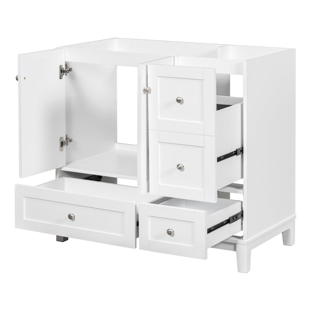 36 Inch Modern Bathroom Vanity with USB Charging, Two Doors and Three Drawers Bathroom Storage Vanity Cabinet, Small Bathroom Vanity cabinet with single sink , White & Gray Blue - Faucets Not Included