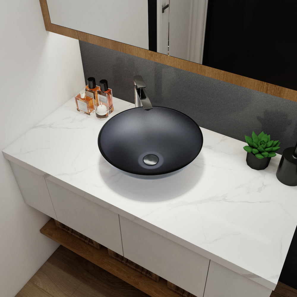 Tempered Glass Matte Bathroom Vessel Sink, Round Bathroom Basin (Tempered Glass Matt Tea)