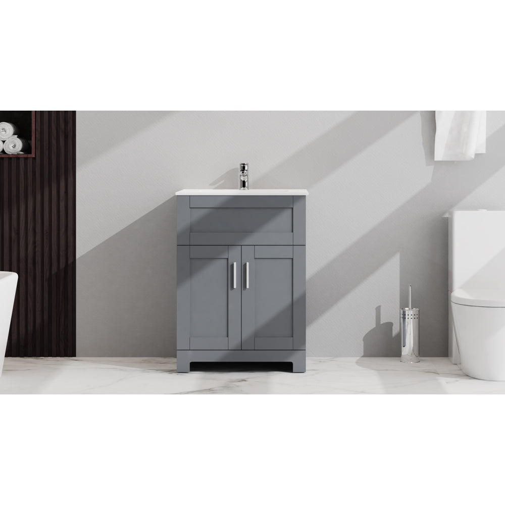 24" Bathroom Sink Vanity Laundry Utility Cabinet, Gray
