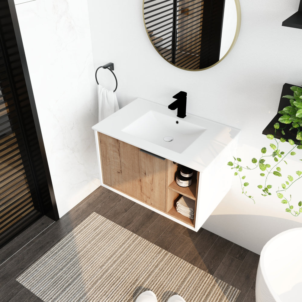 Melamine cabinet 30'' Floating Wall-Mounted Bathroom Vanity with Ceramics Sink & Soft-Close Cabinet Door