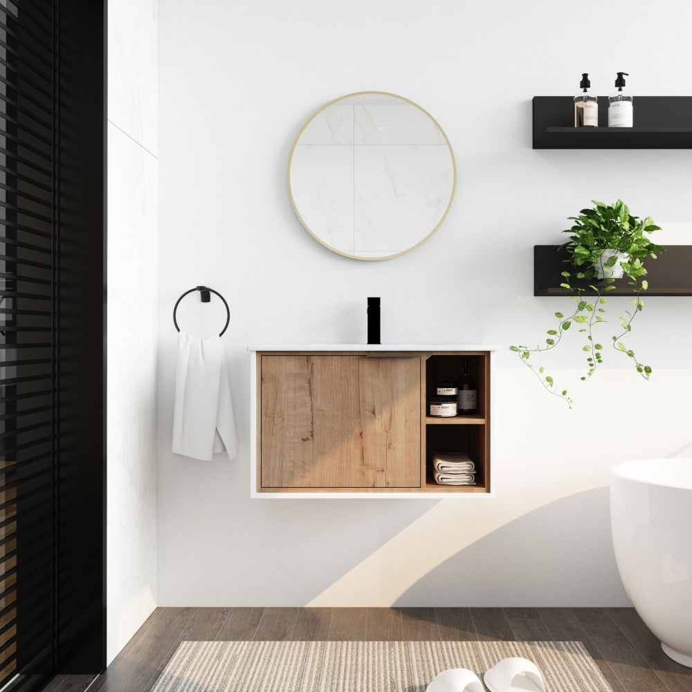 Melamine cabinet 30 inch Freestanding Bathroom Vanity With Gel Sink, Soft Closing Door and 2/3 Soft Closing Drawers