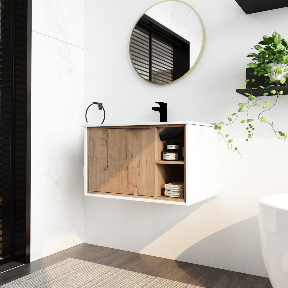 Melamine cabinet 30'' Floating Wall-Mounted Bathroom Vanity with Ceramics Sink & Soft-Close Cabinet Door
